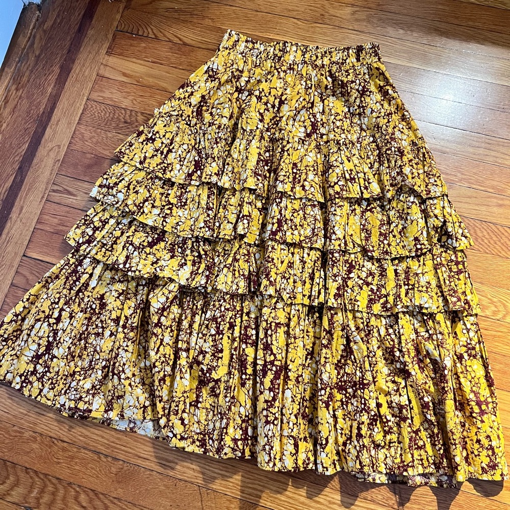 Anthropologie Yellow and Brown Tiered Women's Skirt